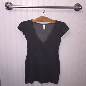 Charcoal grey tight v-neck top